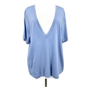 New Lamarque Plunge V Neck Tee T-Shirt Womens S  Cerulean Blue Pima Cotton Top
